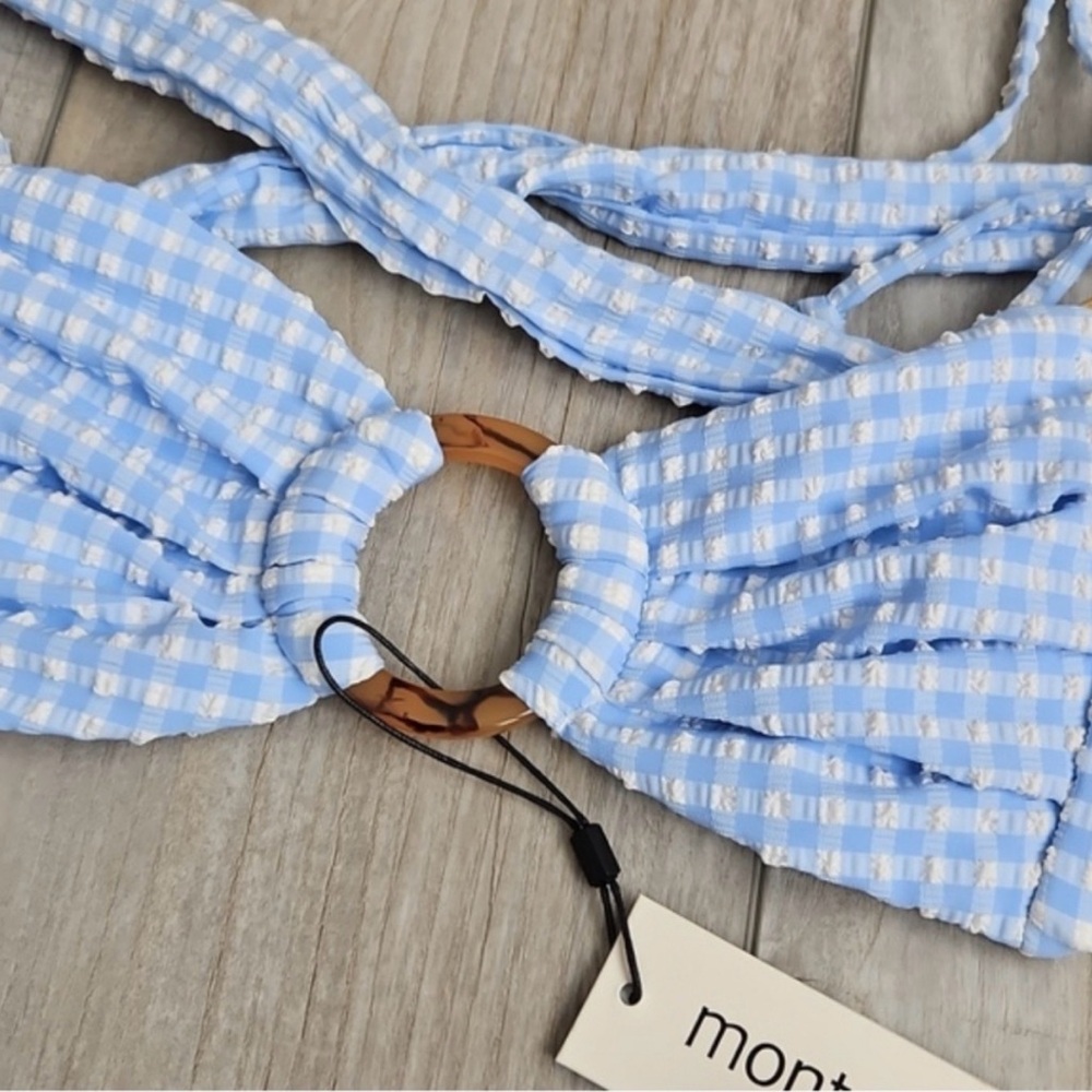 Montce Blue and White Checkered Bikini Top NWT